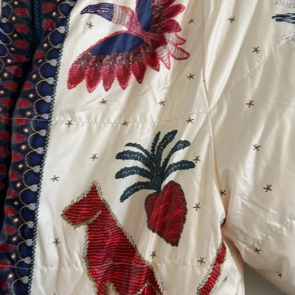 FARM Rio Cream Puffer Jacket with Bold Patterns